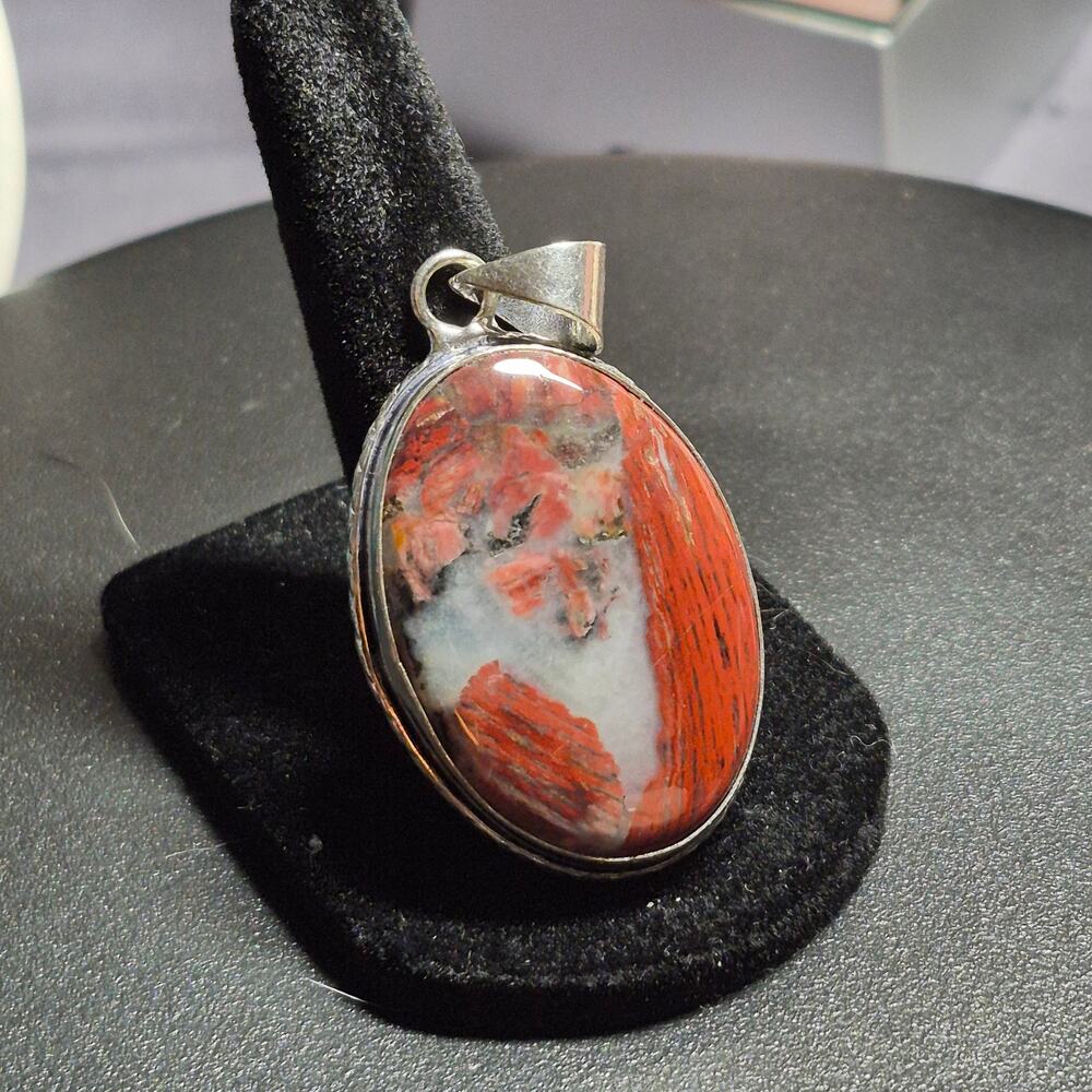 Natural Banded Carnelian Agate Pendant, Hand Set 925, Free 18" SS Chain